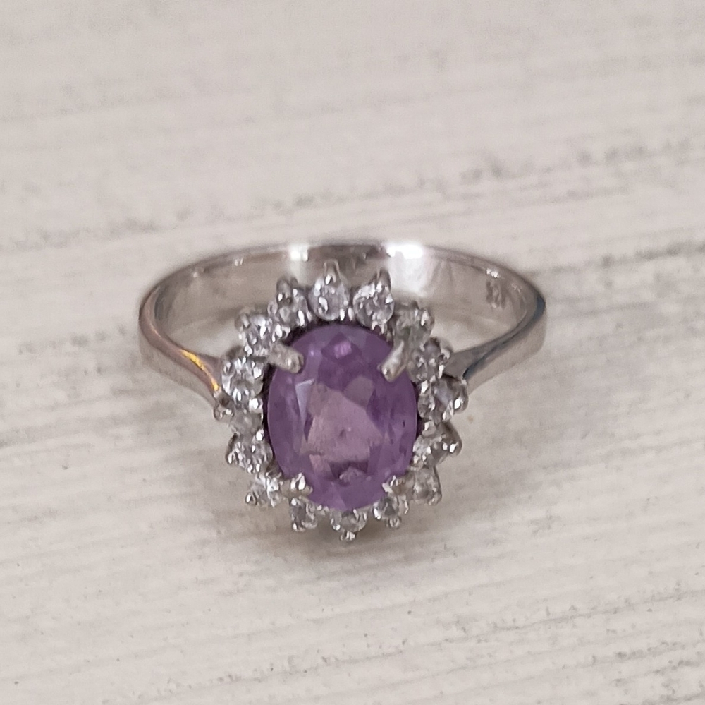 Clearance! Amethyst Sterling Silver Halo Ring ~sz 8